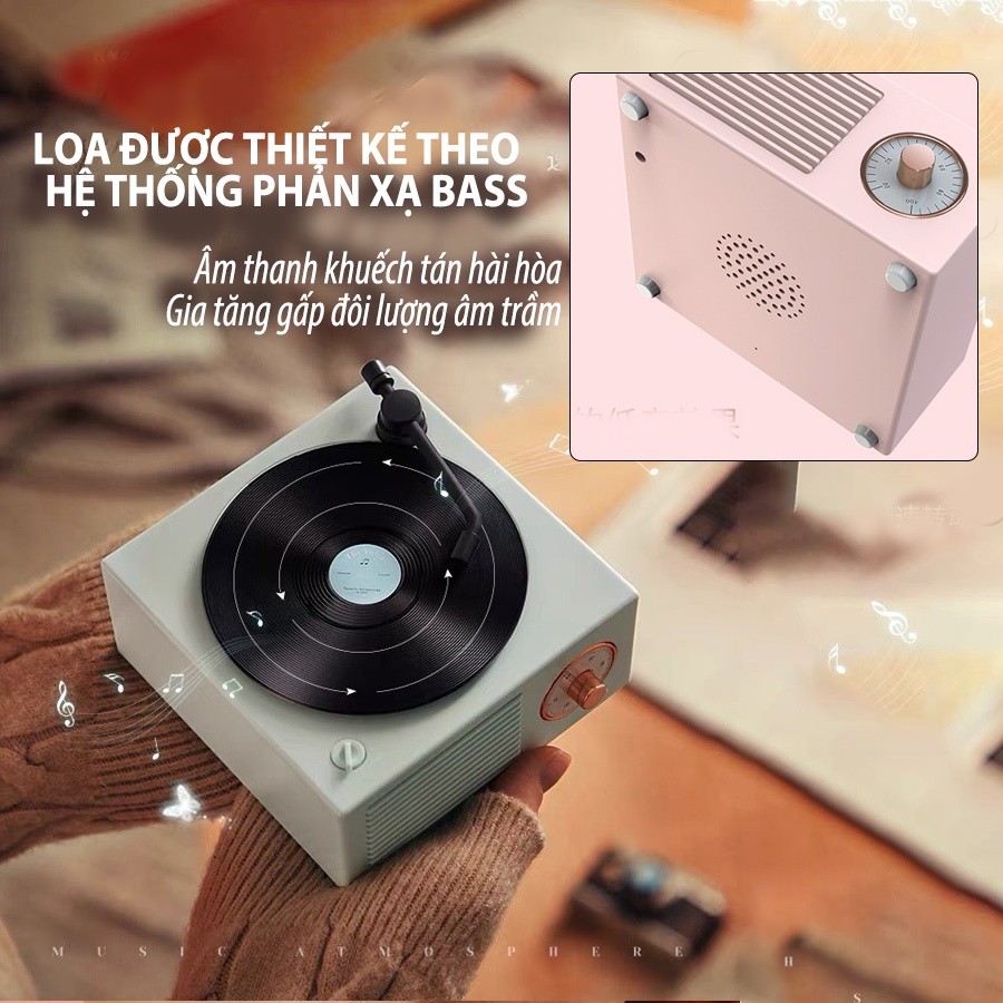 Loa Bluetooth Mini Đĩa Than Vinyl  Âm Bass trầm Retro X10 Decor phong cách cổ điển Vintage