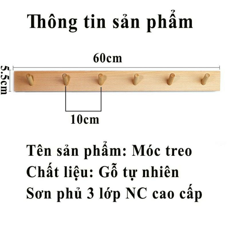 ⛔MIỄN PHÍ VẬN CHUYỂN⛔Móc Treo Quần Áo 6 Núm Decor Gỗ Thông Siêu Bền