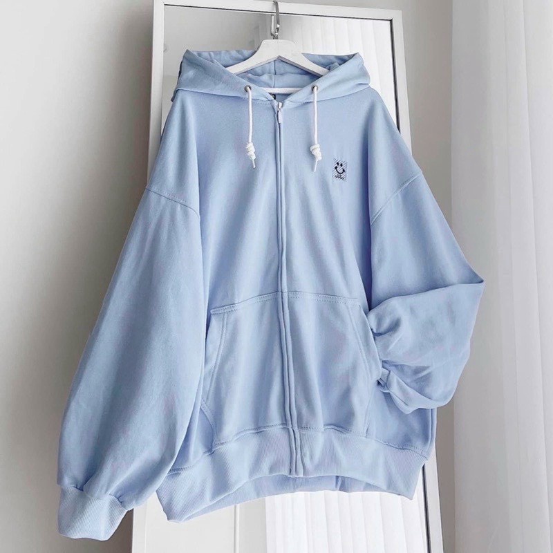 FREE SHIP ÁO KHOÁC NỈ TAY BỒNG HOODIE CHẤT PE MỀM MỊN THOÁNG MÁT THÊU MẶT CƯỜI