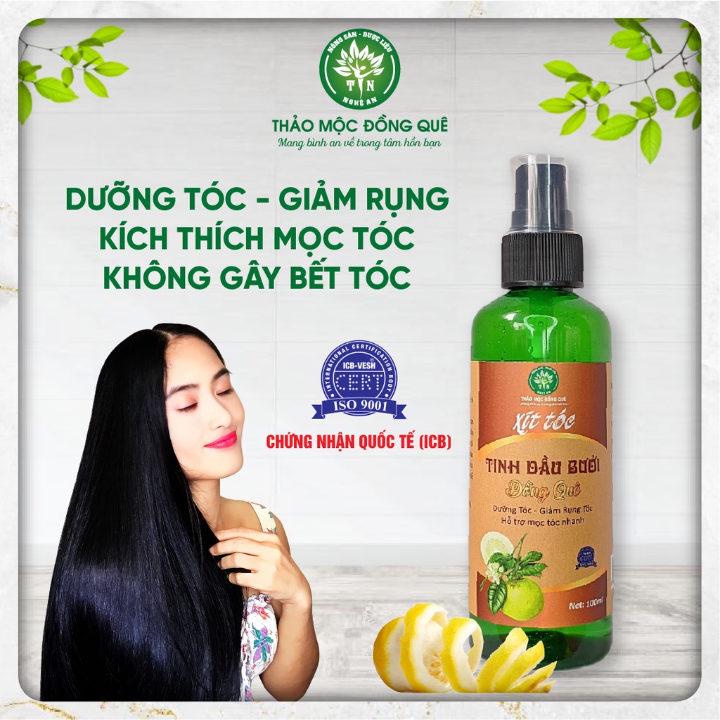 Tinh dầu bưởi thiên nhiên kích thích mọc tóc dưỡng tóc Thảo mộc Đồng Quê - 100ML
