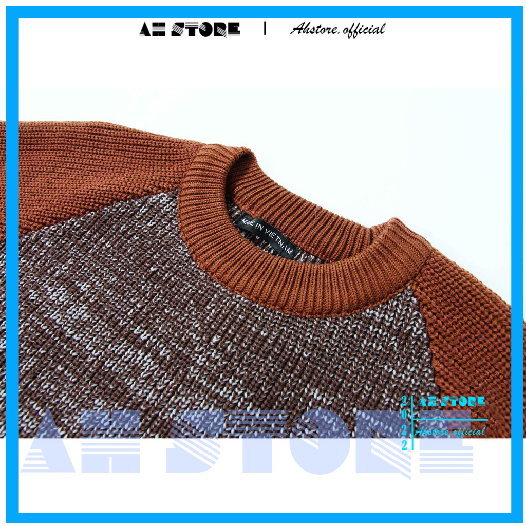 Áo len nam cổ tròn dệt len hạt gạo thân tiêu, Áo len nam cao cấp dày dặn phối màu trẻ trung cá tính - AHSTORE