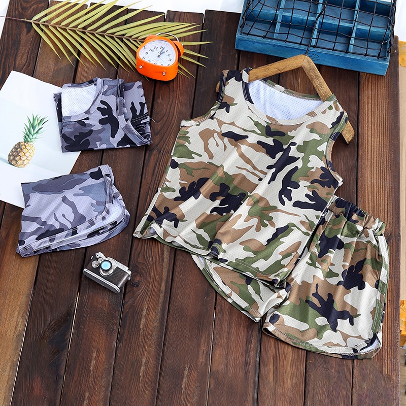 Bộ Đồ Thể Thao Áo Ba Lỗ Phối Quần Short Lưới Thoáng Khí Thời Trang Mùa Hè Cho Bé Trai