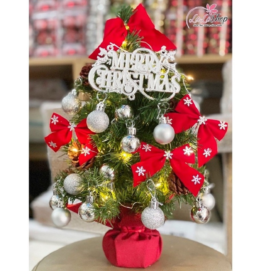 [HỎA TỐC] Cây thông mini trang trí noel Lala phủ tuyết có trang trí kèm đèn led siêu đẹp loại nhỏ 38cm-60cm để bàn