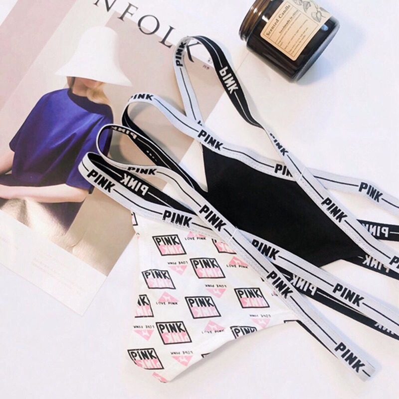 Quần lót nữ - quần lót lọt khe dây chéo chữ Pink cao cấp T008