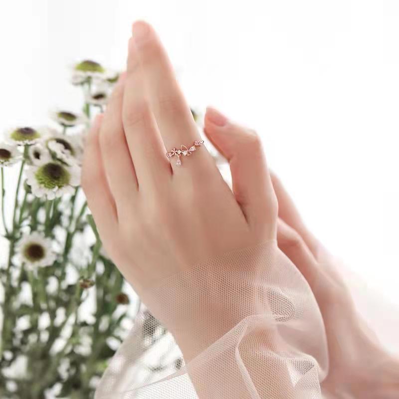 Nhẫn Đeo Tay Kim Loại Hình Nơ Đính Đá Phong Cách Hàn Quốc Mới