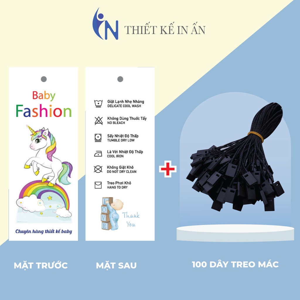 Mác quần áo combo 100 mác + 100 Dây Treo Thẻ Bài - Dây Dù Xâu Tag (Mác) Quần Áo