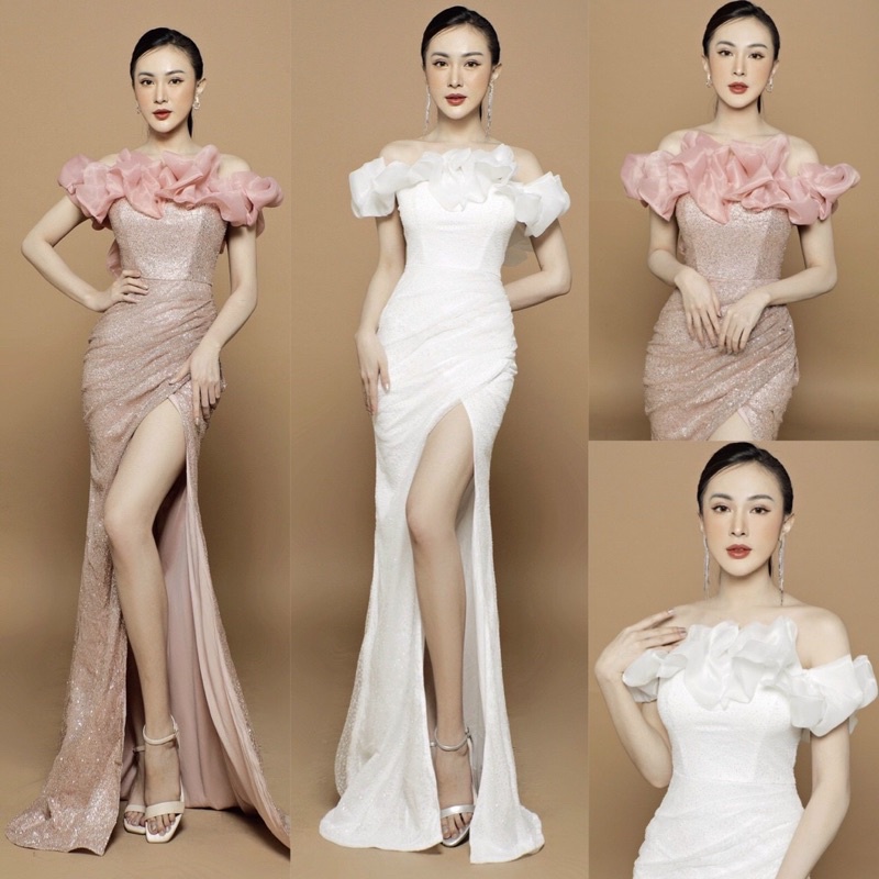 Đầm dạ hội đuôi Cá phối voan kiếng