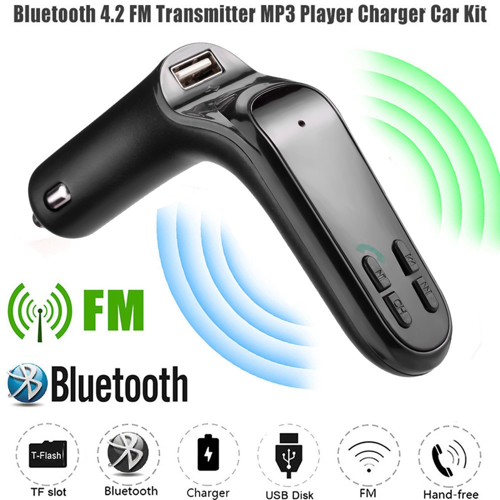 Thiết bị sạc kiêm thu phát Bluetooth phát nhạc và đài FM với màn hình LCD cho xe ô tô