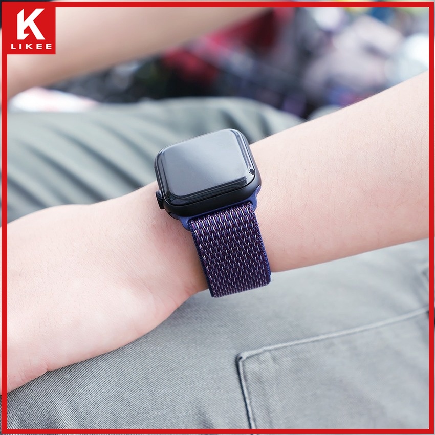 Dây Đeo Sợi Nylon Co Giãn Cho Đồng Hồ Thông Minh Apple Watch Series 7 6 SE 5 4 3 2 1 45mm 41mm 44mm 40mm 38mm 42mm