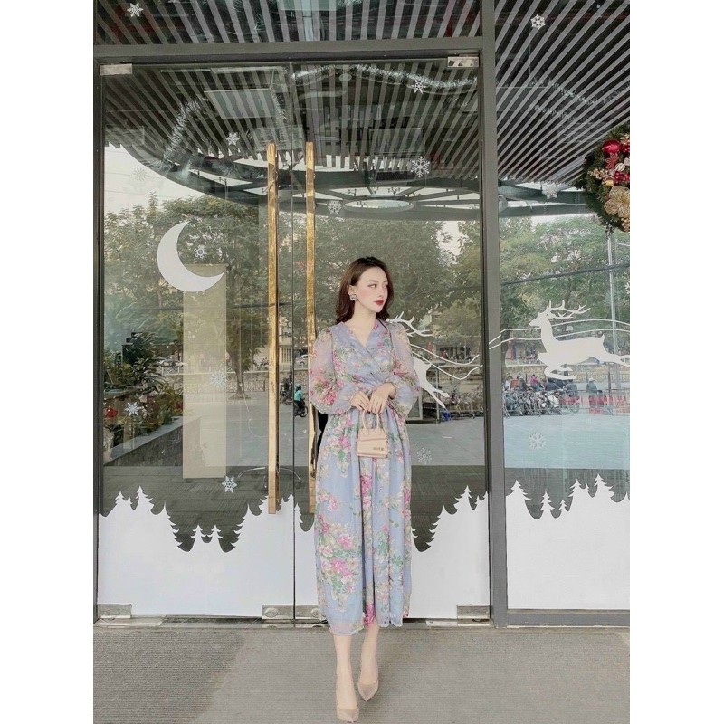 [Mã FAGREEN245 giảm 10% tối đa 30K đơn 99K] váy maxi hoa cổ v kèm dây eo | BigBuy360 - bigbuy360.vn