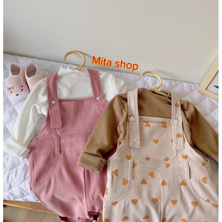 Set yếm bé gái - bộ dài tay thu đông Hàn Quốc - quần áo trẻ em quà tặng bé
