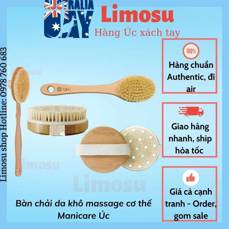 Bàn chải da khô massage cơ thể Manicare Úc