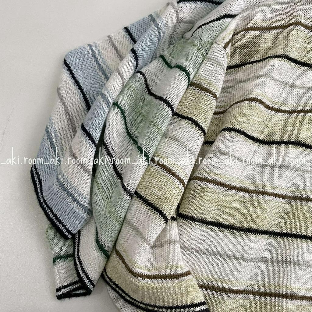 Áo len mongtoghi kẻ ngang form suông rộng cổ viền lệch màu 30066