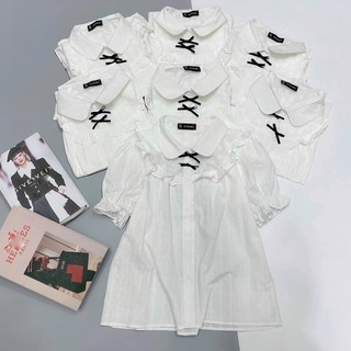 Áo Sơ Mi Cổ Đúc Tay Bồng Ngắn Ngực Viền Bèo