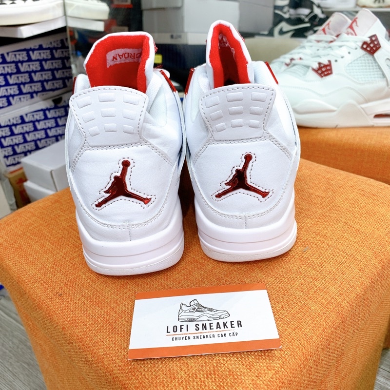Giày Bóng Rổ Jordan 4 Retro White Red , JD4 Trắng Đỏ