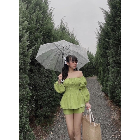 Set áo trễ vai bo chun + short ❤️