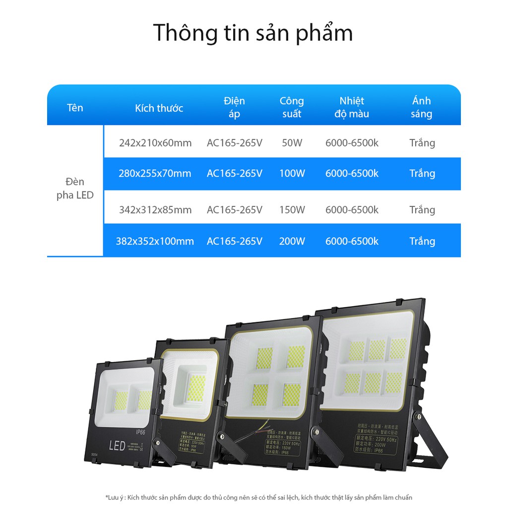 Đèn pha LED mắt thần chất lượng chống nước IP66 công suất 50W 100W 150W 200W ánh sáng màu trắng tự nhiên tiết kiệm điện