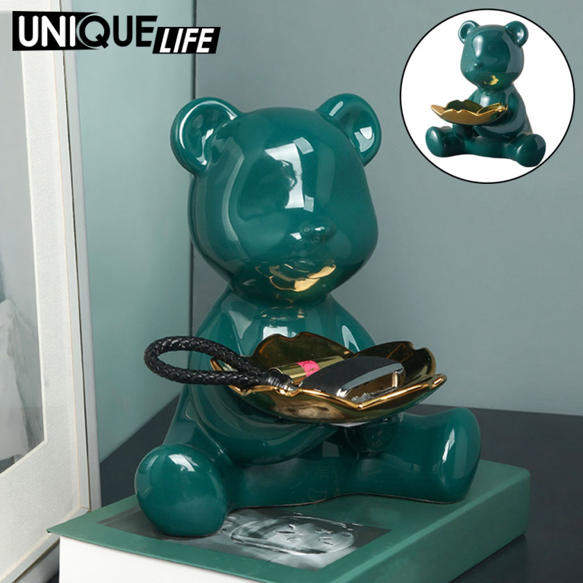 [Unique Life]Nordic Key Storage Bear Figure Statue Figurine Storage Tray for Candy Snacks Container Holder Artware living room bedroom