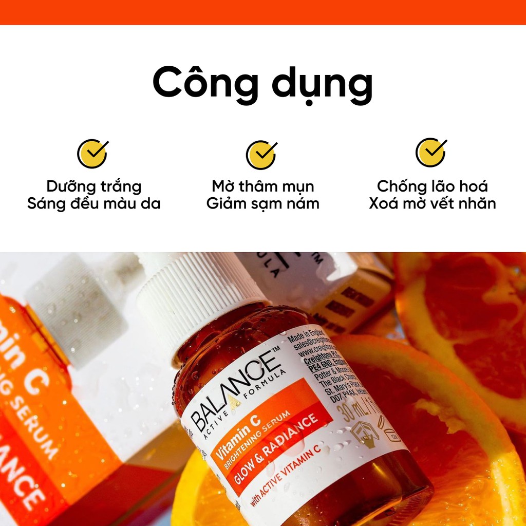 Serum trắng da mờ thâm 30Shine phân phối chính hãng Balance Active Formula Vitamin C Brightening 30ml