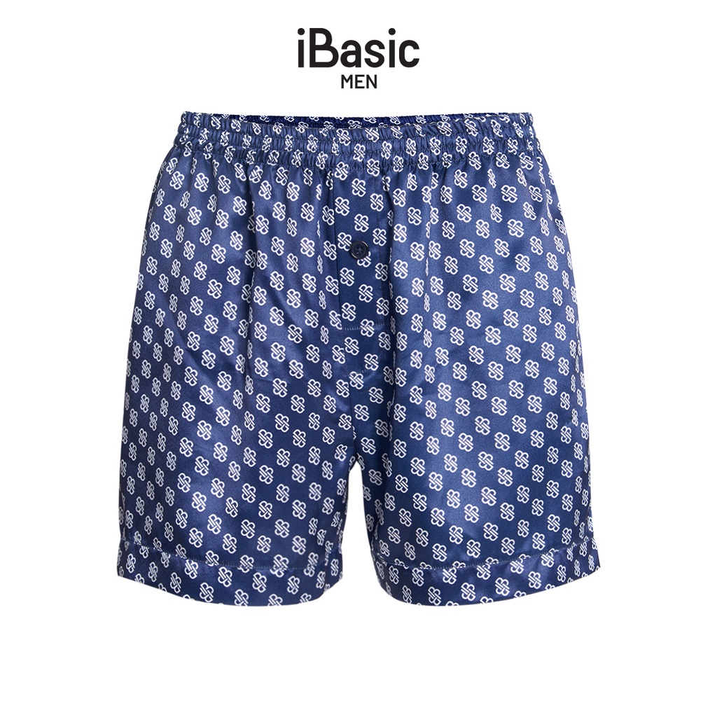 Quần đùi mặc nhà nam pyjama lụa satin hoạ tiết icon iBasic HOMM017B