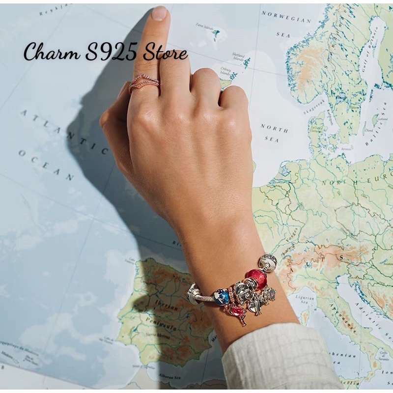 charm pan treo hoạ tiết travelling bạc s925 cao cấp