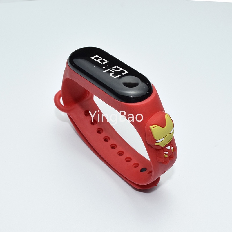 Đồng Hồ Đeo Tay Điện Tử Chống Nước Màn Hình LED Hình Hoạt Hình Thời Trang Trẻ Em Bơi Lội Captain America Iron Man Spiderman Hulk Batman Stitch