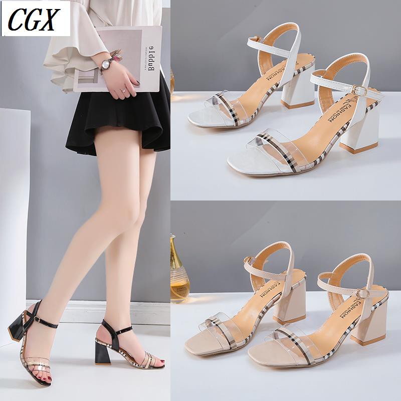 Giày sandal đế vuông quai trong suốt thời trang mùa hè dành cho nữ