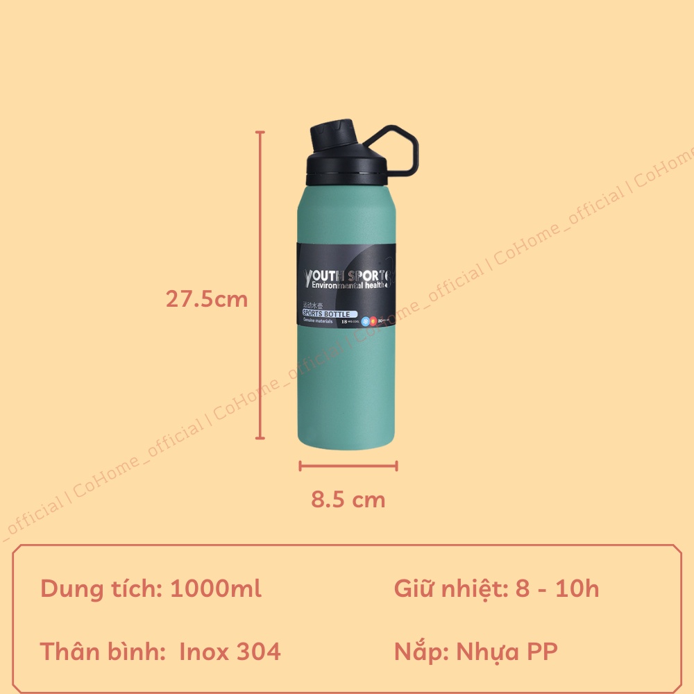 Bình giữ nhiệt 1000ml inox 304 giữ nhiệt 10h, bình nước giữ nhiệt nóng - lạnh có khay lọc