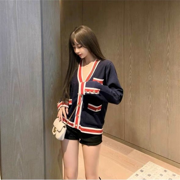 Áo cardigan len mỏng dệt kim kẻ viền phong cách Hàn Quốc  - AL290