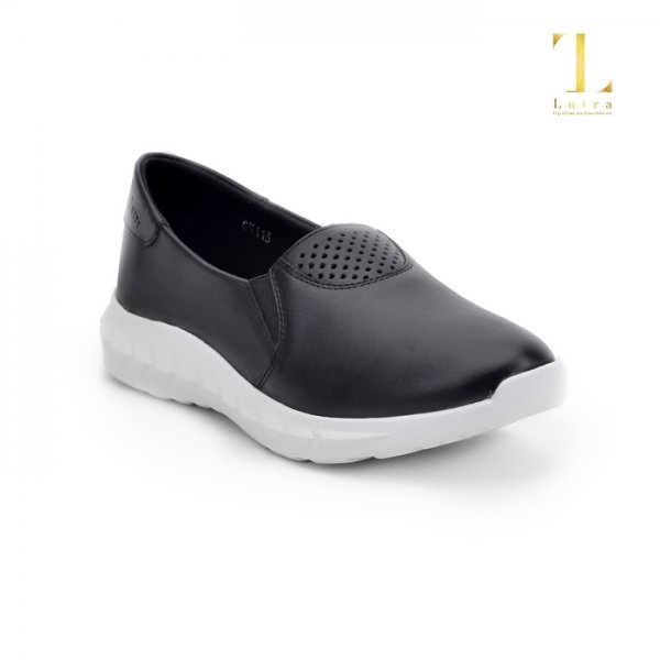 Giày slip on đế cao da bò 3cm GEMIS – 4100 Đen/Trắng