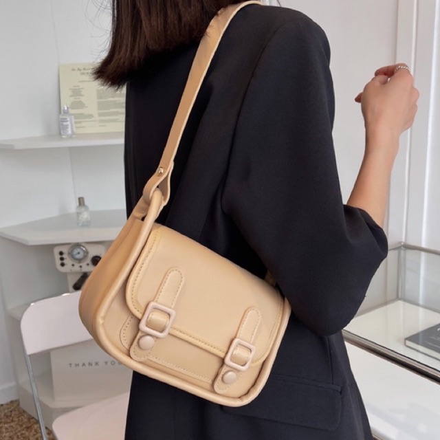 Túi Vintage Đeo Vai Xinh Xắn Màu Đen, Trắng, Nâu, Be Đi Chơi Đi Học | TX21 | Túi Da Nữ Dễ Phối Đồ Thiết Kế 2 Khóa Bấm