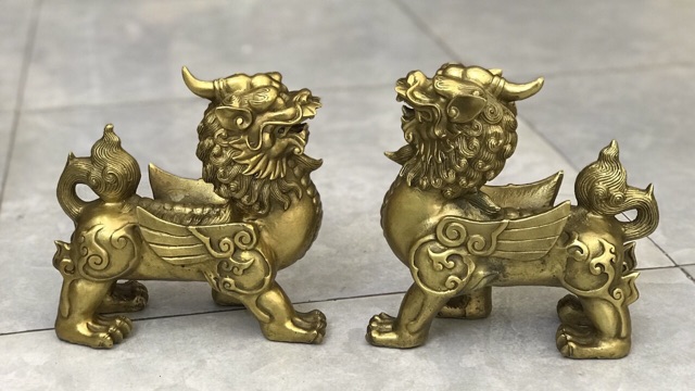 Cặp Tỳ hưu cánh cỡ lớn chiêu tài lộc vật phẩm phong thuỷ bằng đồng