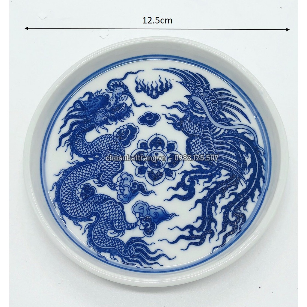 Đĩa đựng trầu cau/ xin đài âm dương trên ban thờ - men xanh lam