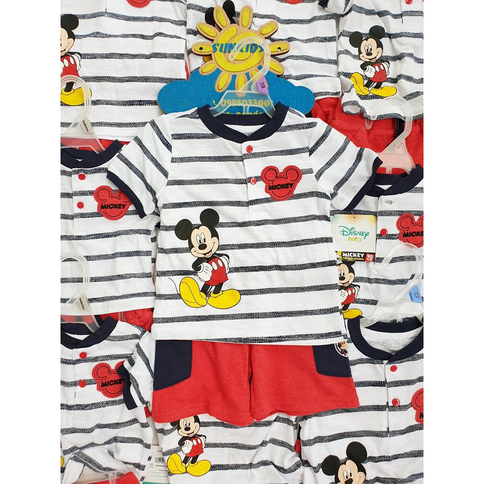 Bộ Bé Trai Mickey kẻ quần đỏ cổ bóng chày