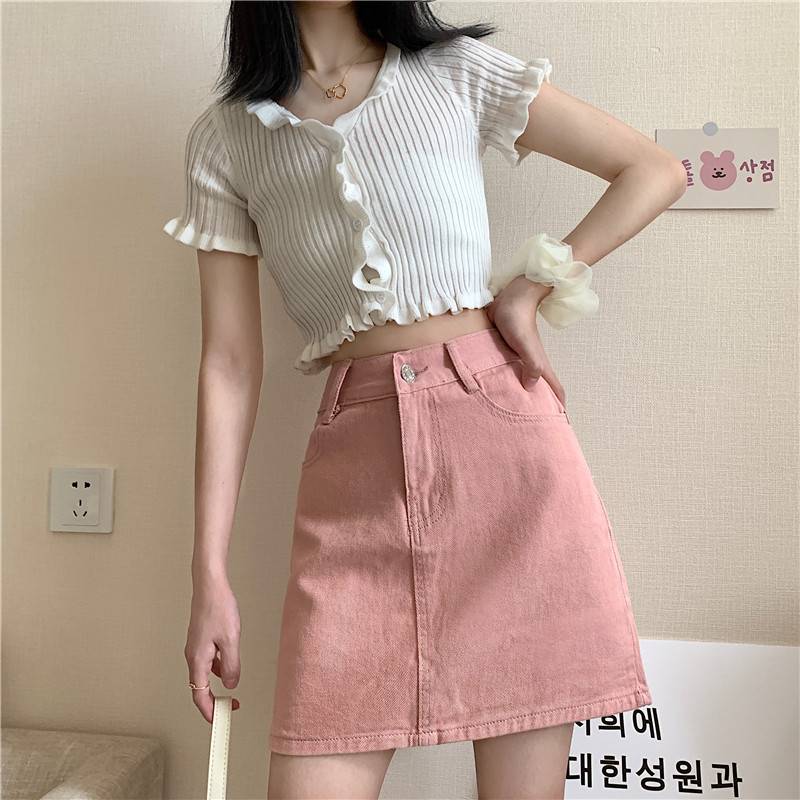 Chân Váy Jean Màu Hồng Dễ Thương Xinh Xắn Size S-Xl