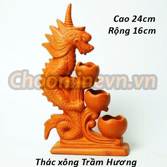 Dụng cụ xông trầm hương/ Thác xông trầm hương Kỳ Lân bằng đất nung/ Hàng thủ công Việt Nam