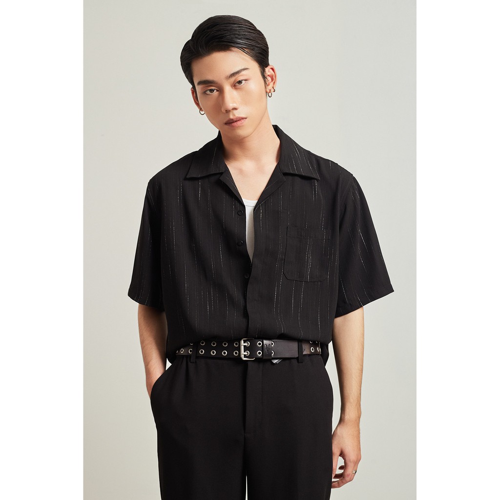 Áo Sơ Mi Ngắn Tay Nam Họa Tiết HIGHWAY MENSWEAR Fisher Cuban Shirt Đen Phẩy Trắng