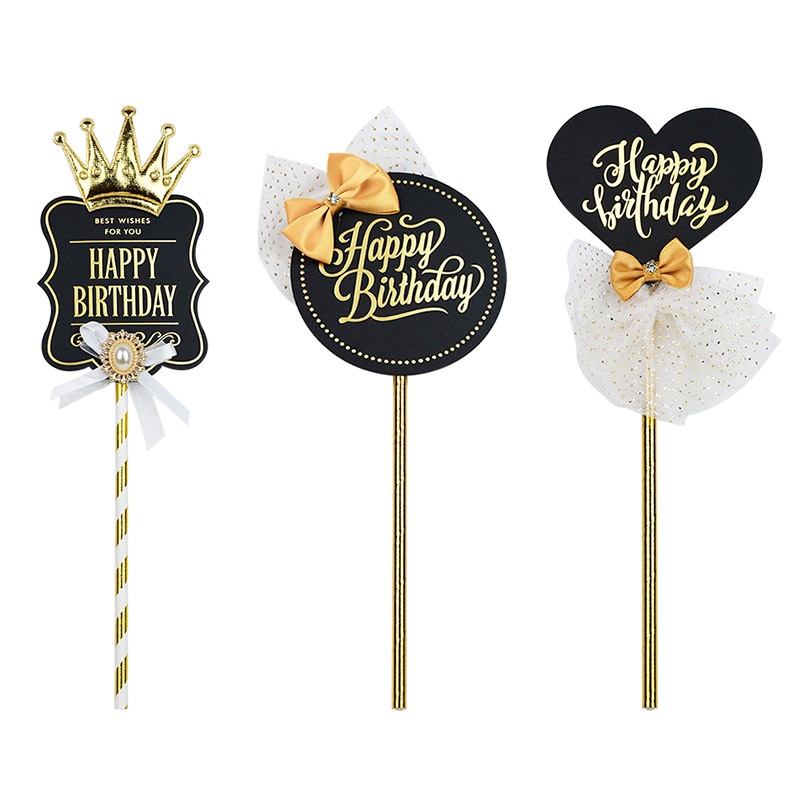 Phụ Kiện Trang Trí Bánh Kem Sinh Nhật Hình Vương Miện Màu Trắng Đen