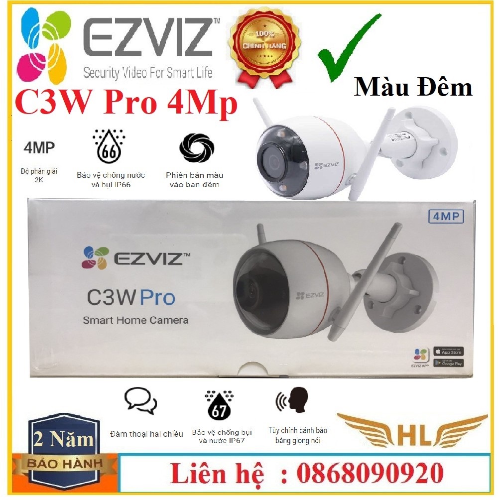 Camera Wifi Ngoài Trời Siêu Nét Màu Đêm C3W Pro 2Mp Ezviz C3W Pro 4Mp , Ezviz C3X Mắt Kép , Ezviz C3W- Hàng Chính Hãng