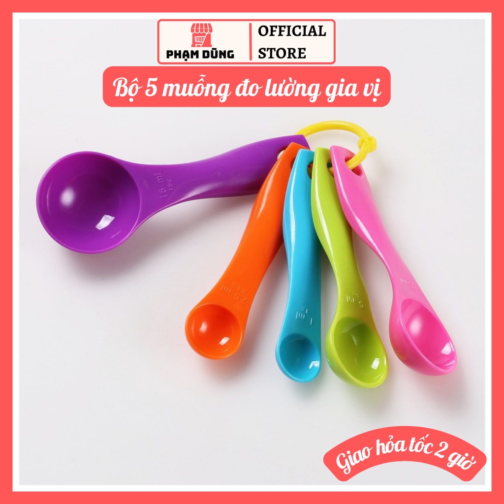 Bộ 5 muỗng đo lường gia vị nhà bếp bằng nhựa cao cấp , muỗng đong định lượng