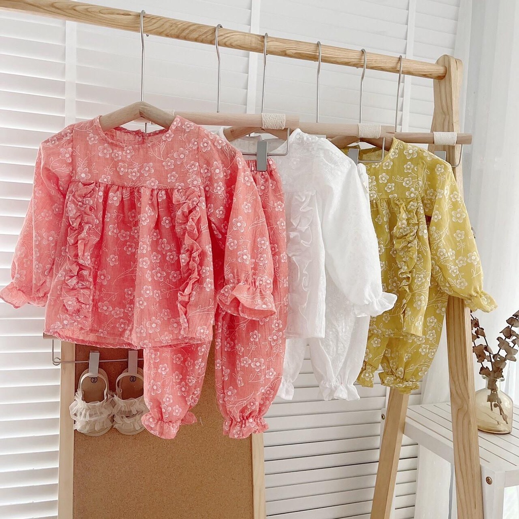 8-19kg Bộ xô đũi hoa bé gái phối bèo tiểu thư mã  Pl0021 mozikids