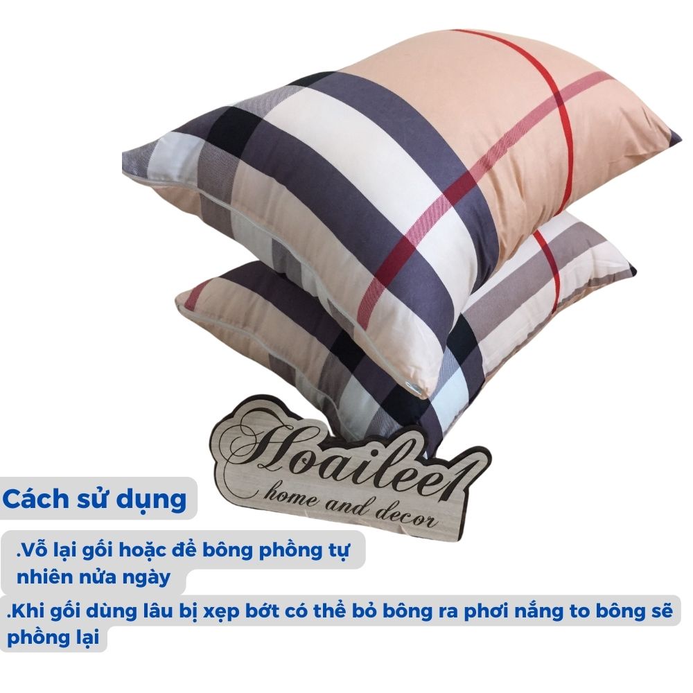 Ruột gối đầu bông gòn mẫu kẻ vàng HOAILEE1 cao cấp kích thước 45x65cm