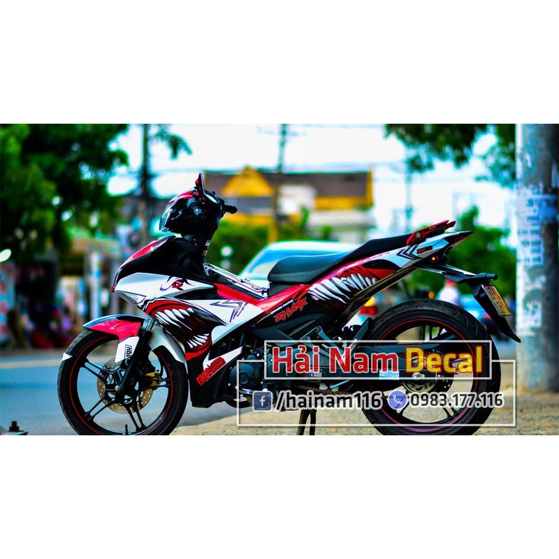 Tem trùm exciter 150 đỏ trắng cá mập