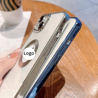 Ốp Điện Thoại Mặt Kính Trong Suốt Mạ Viền Logo Sang Trọng Bảo Vệ Camera Cho iPhone 12 13 Pro Max 12 13