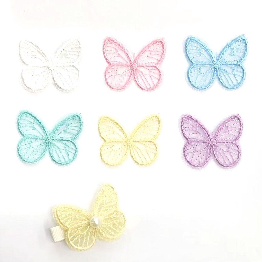 Set 20 Kẹp Tóc Hình Nón / Bươm Bướm Thêu Họa Tiết Dễ Thương DIY