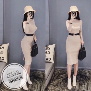 Váy len body cổ tròn
