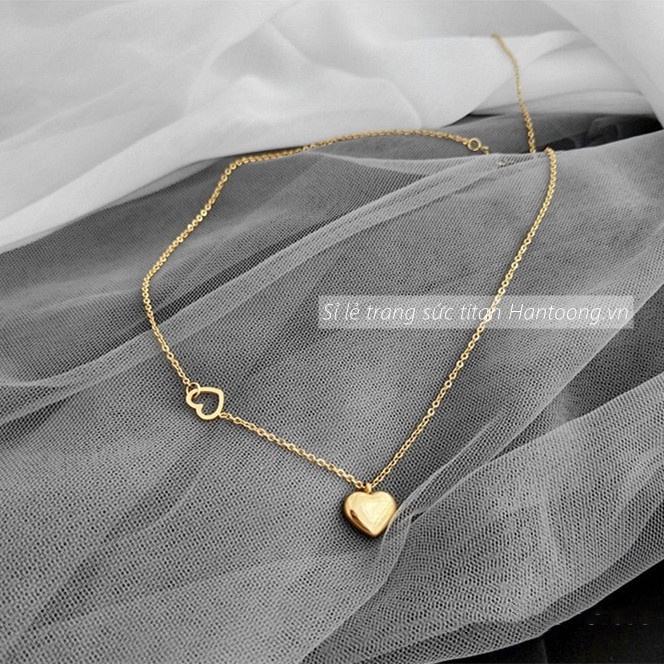 Dây chuyền titan nữ không gỉ mặt hình trái tim mạ vàng 18k phong cách thời trang đơn giản nhẹ nhàng