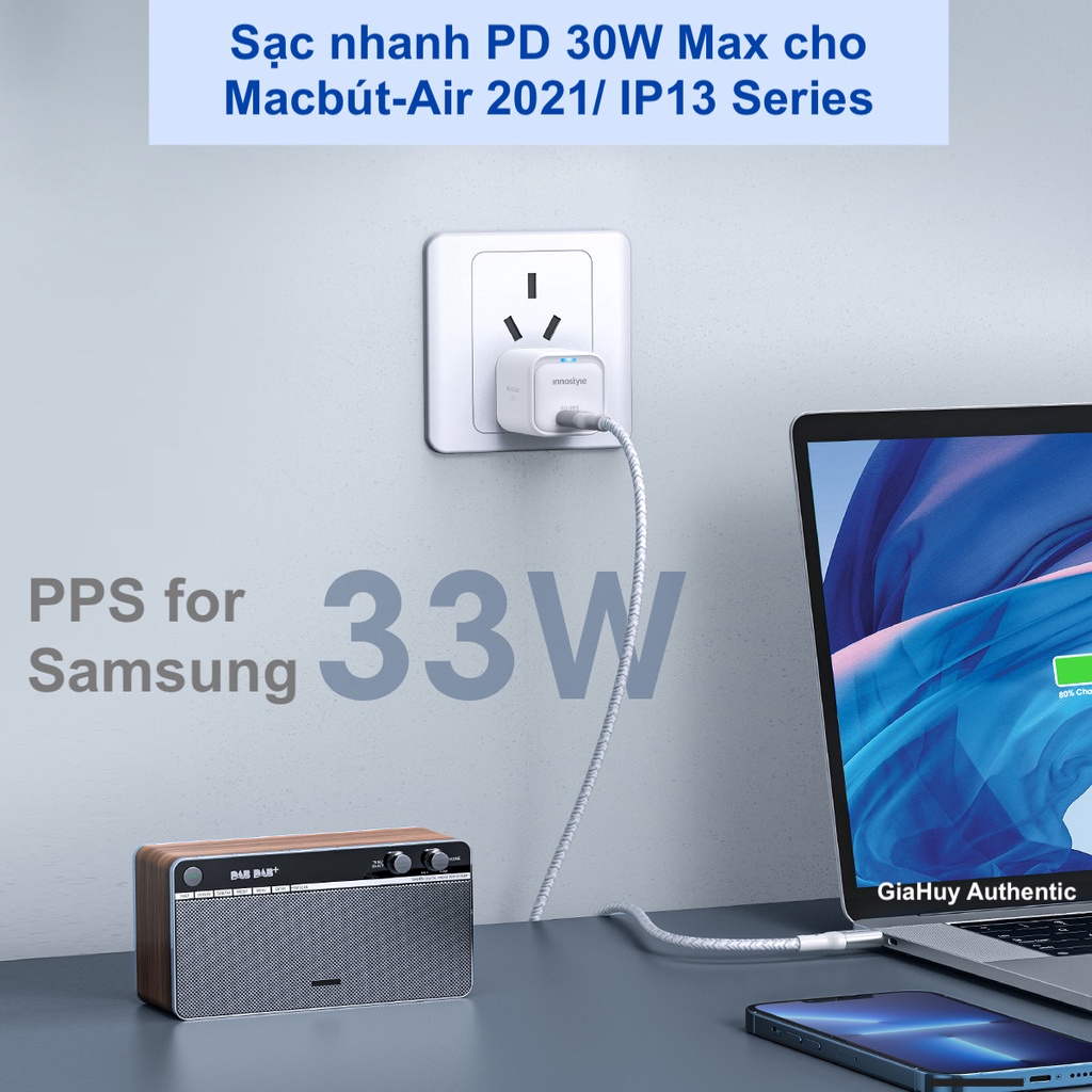 Củ sạc nhanh INNOSTYLE IC33PD MiniCube PD/ PPS 1.0 33W GaN II