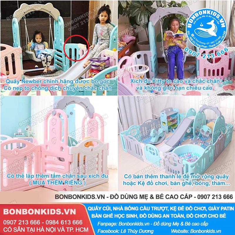 Quây Full Set Hàn Quốc Newber Kitty bo góc - Nhà banh cho bé cao cấp 9 chi tiết