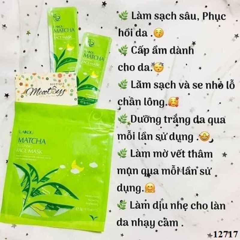 Bịch 15 miếng mặt nạ matcha trà xanh laikou